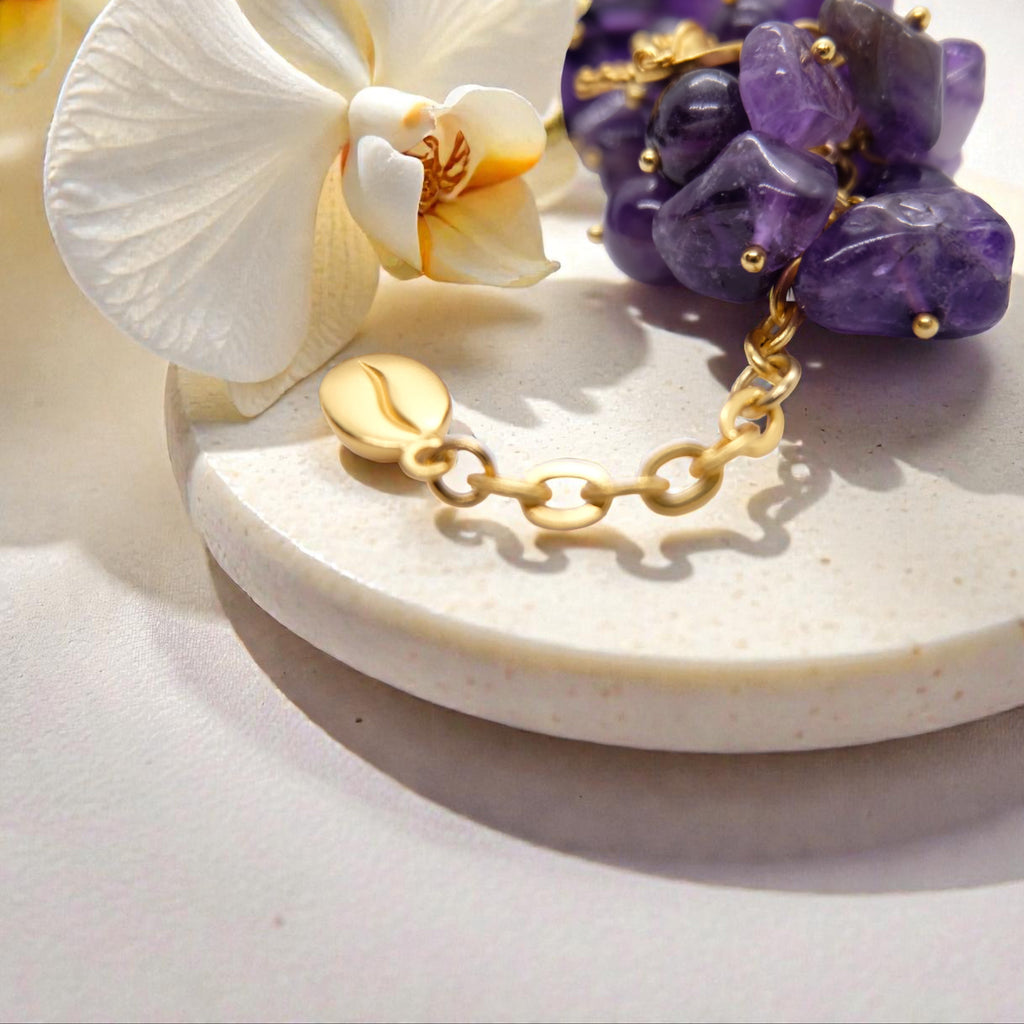 XL Armband aus Amethyst Edelstein und Gold 