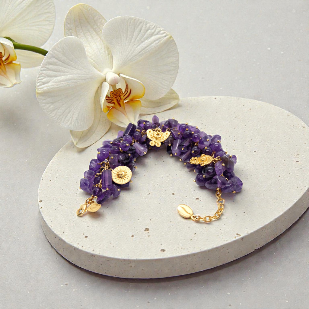 XL Armband aus Amethyst Edelstein und Gold