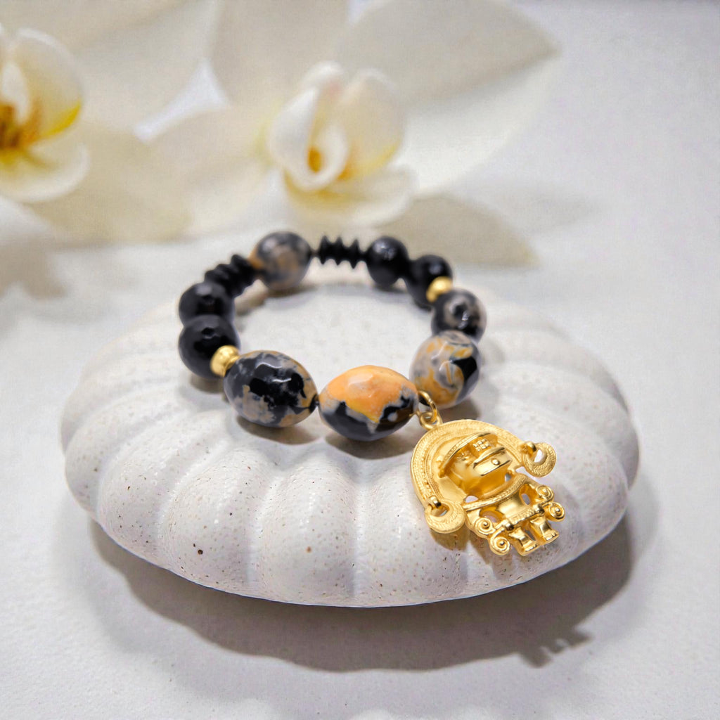 Edelsteinarmband aus Achat und Onyx Steinen mit 24K Gold Anhänger