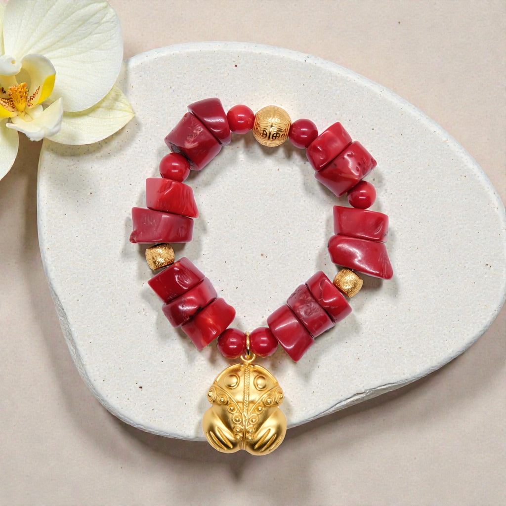 Rotes Korallen-Armband mit vergoldeten Sterling Silver Elementen